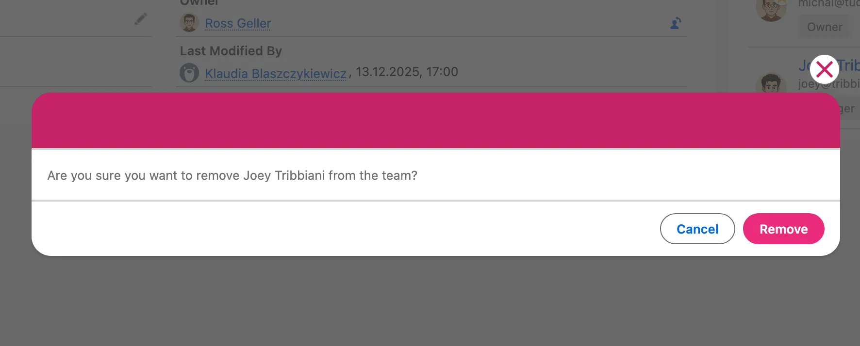 Delete confirmation dialog