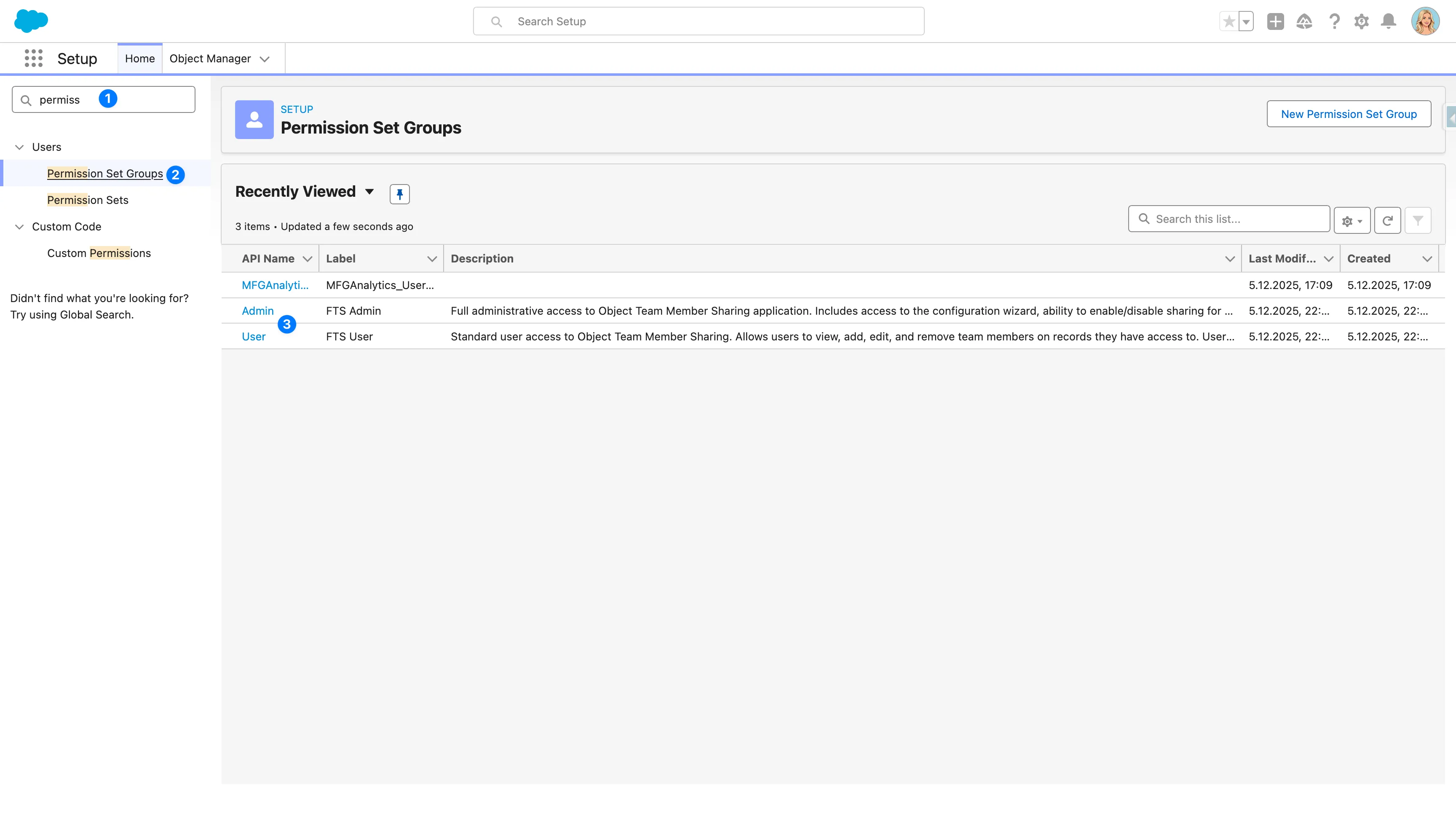Permission Set Groups list